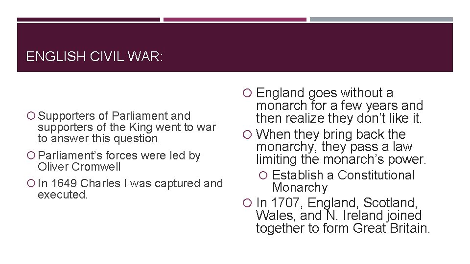 ENGLISH CIVIL WAR: England goes without a Supporters of Parliament and supporters of the