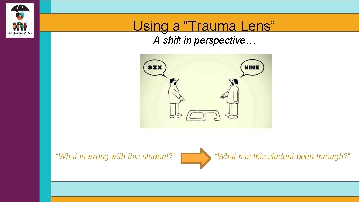 Using a “Trauma Lens” A shift in perspective… “What is wrong with this student?