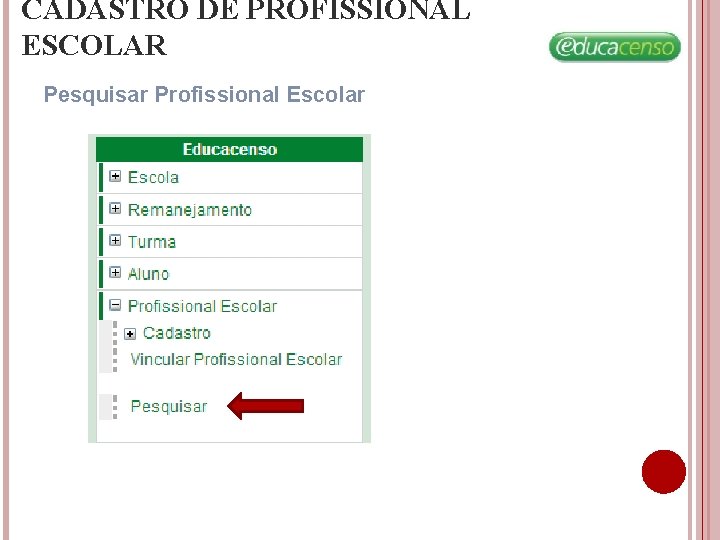 CADASTRO DE PROFISSIONAL ESCOLAR Pesquisar Profissional Escolar CADASTRO DE PROFISSIONAL ESCOLAR Pesquisar Profissional Escolar