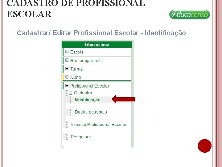 CADASTRO DE PROFISSIONAL ESCOLAR Cadastrar/ Editar Profissional Escolar - Identificação CADASTRO DE PROFISSIONAL ESCOLAR Cadastrar/ Editar Profissional Escolar - Identificação