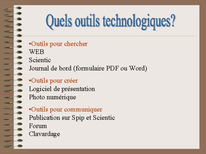  • Outils pour cher WEB Scientic Journal de bord (formulaire PDF ou Word)