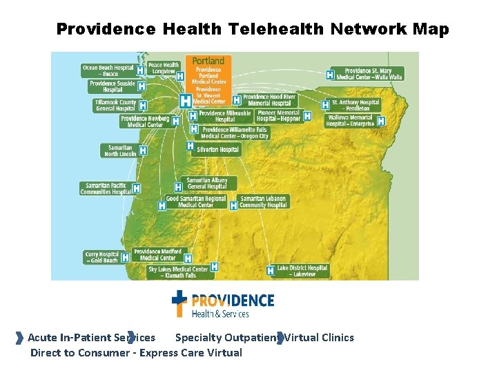 Providence Health Telehealth Network Map Specialty Outpatient Virtual Clinics Acute In-Patient Services Direct to Providence Health Telehealth Network Map Specialty Outpatient Virtual Clinics Acute In-Patient Services Direct to