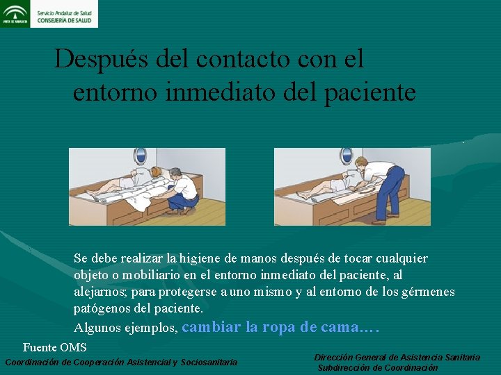Después del contacto con el entorno inmediato del paciente Se debe realizar la higiene