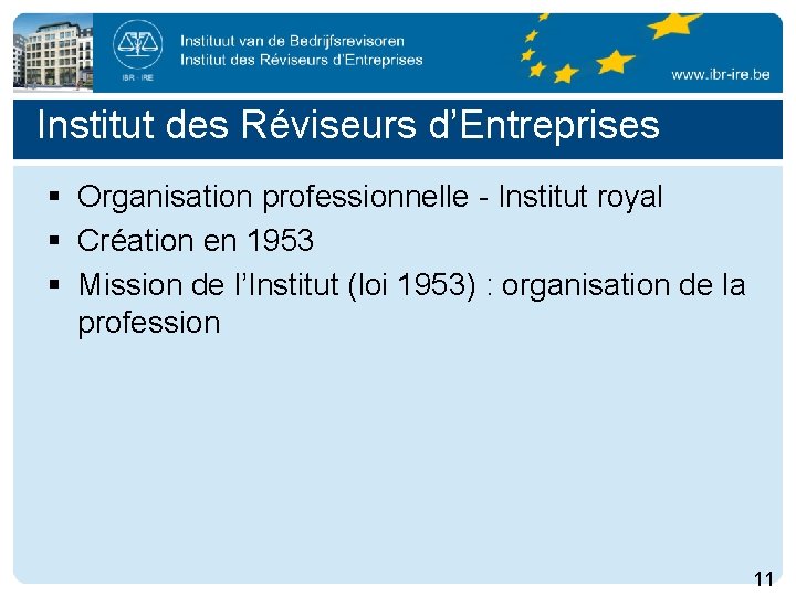 Institut des Réviseurs d’Entreprises § Organisation professionnelle - Institut royal § Création en 1953