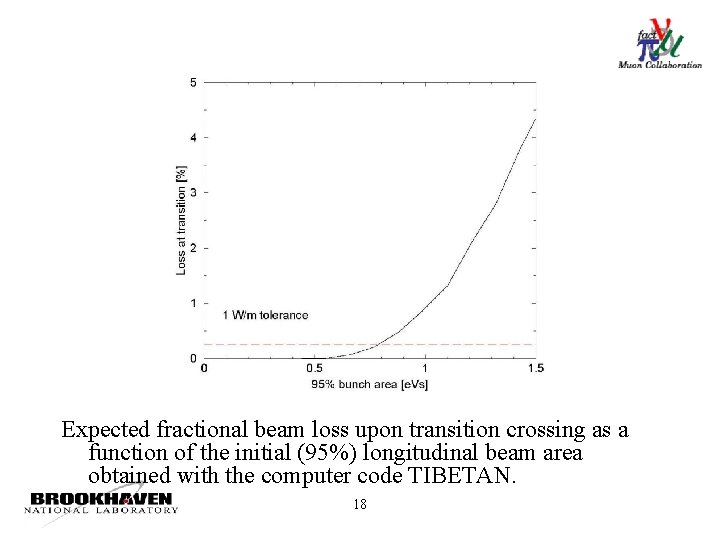 Expected fractional beam loss upon transition crossing as a function of the initial (95%)