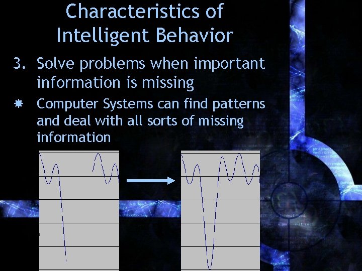 Characteristics of Intelligent Behavior 3. Solve problems when important information is missing Computer Systems