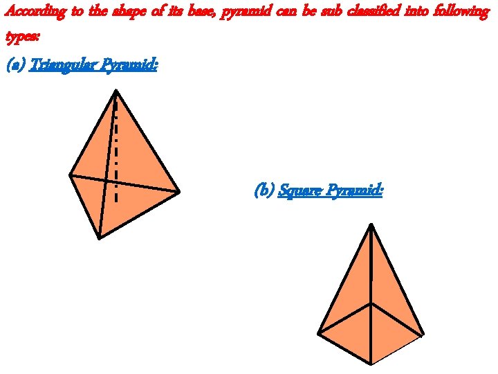 According to the shape of its base, pyramid can be sub classified into following
