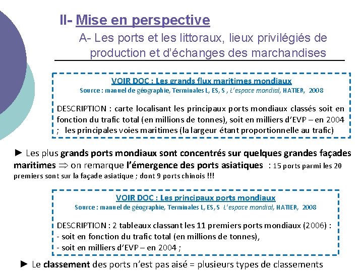 II- Mise en perspective A- Les ports et les littoraux, lieux privilégiés de production