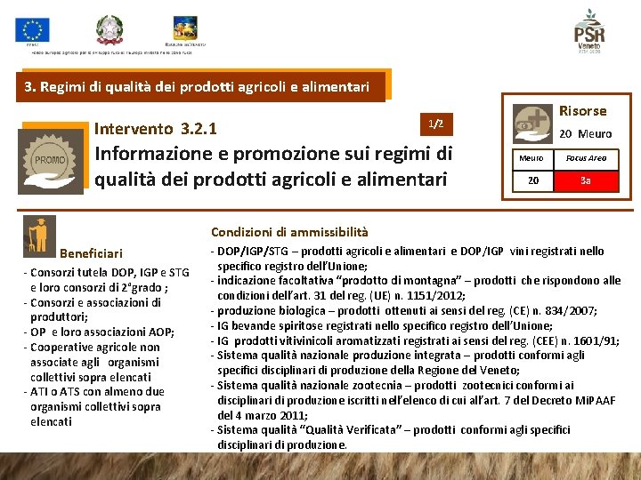 3. Regimi di qualità dei prodotti agricoli e alimentari Intervento 3. 2. 1 Risorse