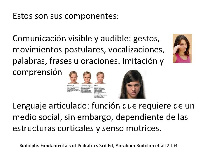 Estos son sus componentes: Comunicación visible y audible: gestos, movimientos postulares, vocalizaciones, palabras, frases Estos son sus componentes: Comunicación visible y audible: gestos, movimientos postulares, vocalizaciones, palabras, frases