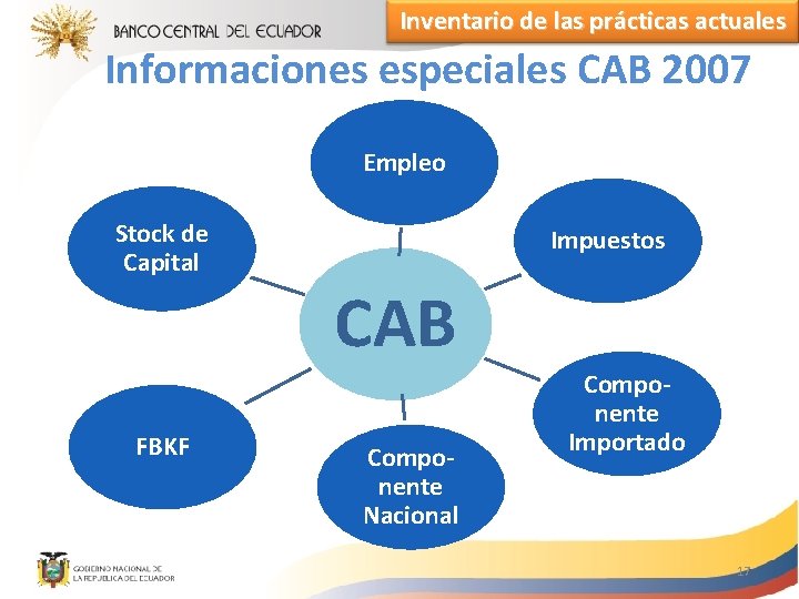 Inventario de las prácticas actuales Informaciones especiales CAB 2007 Empleo Stock de Capital FBKF