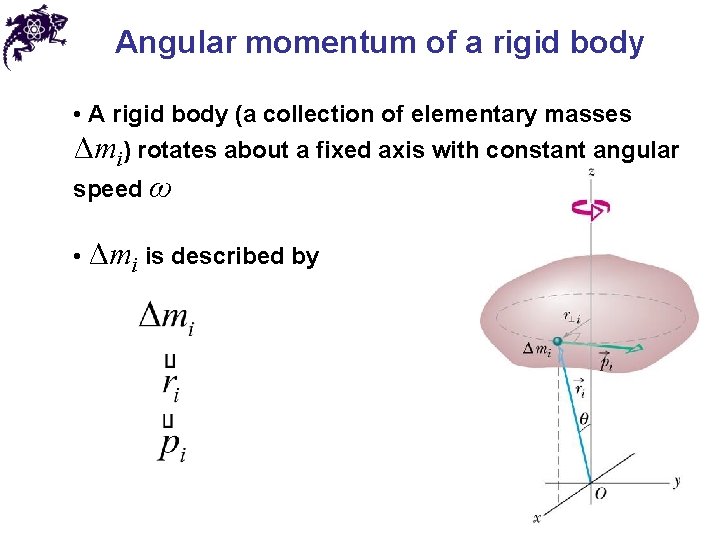 Angular momentum of a rigid body • A rigid body (a collection of elementary