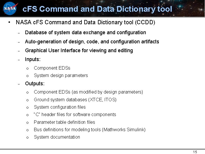 c. FS Command Data Dictionary tool • NASA c. FS Command Data Dictionary tool