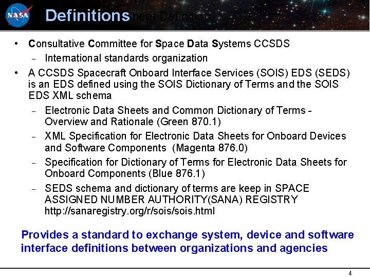 Electronic Data Sheet Definitions • Consultative Committee for Space Data Systems CCSDS International standards