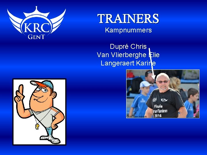 TRAINERS Kampnummers Dupré Chris Van Vlierberghe Elie Langeraert Karine 