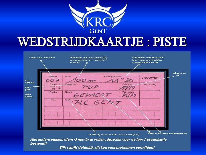 WEDSTRIJDKAARTJE : PISTE 