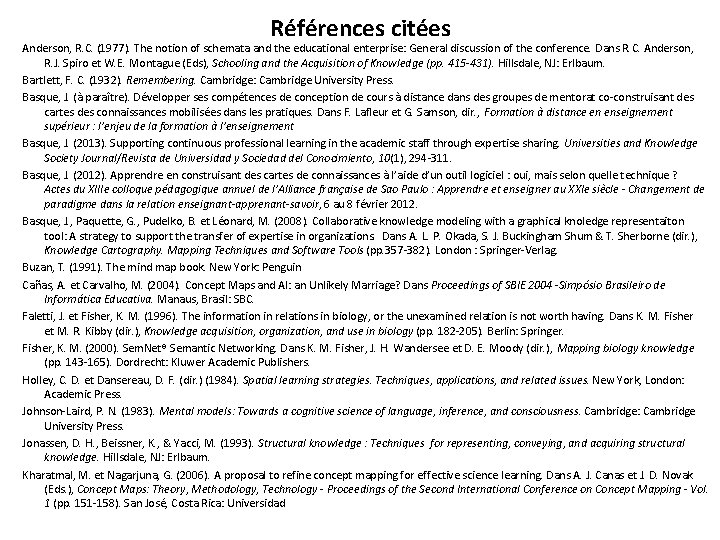 Références citées Anderson, R. C. (1977). The notion of schemata and the educational enterprise: