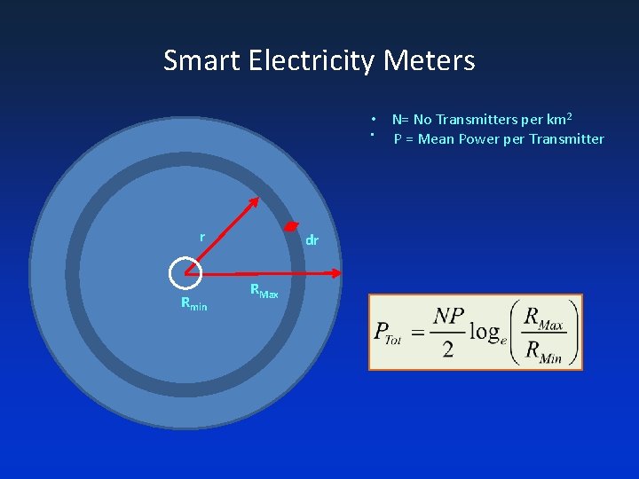 Smart Electricity Meters • N= No Transmitters per km 2 • P = Mean