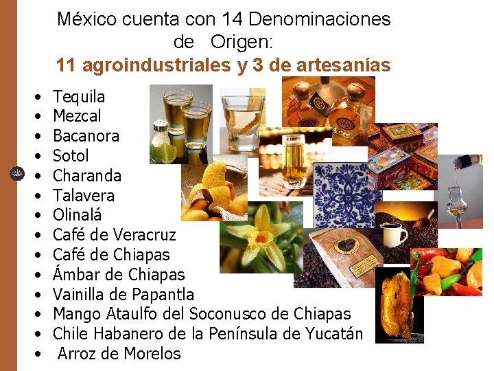 México cuenta con 14 Denominaciones de Origen: 11 agroindustriales y 3 de artesanías •