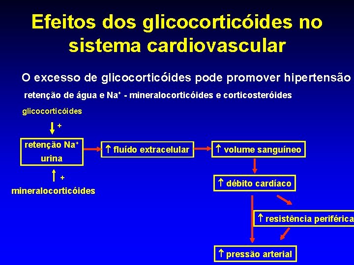 Efeitos dos glicocorticóides no sistema cardiovascular O excesso de glicocorticóides pode promover hipertensão retenção