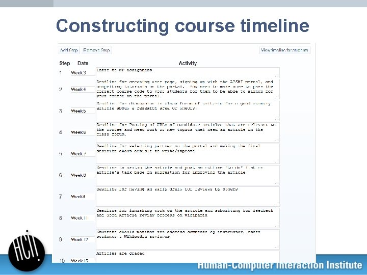Constructing course timeline 