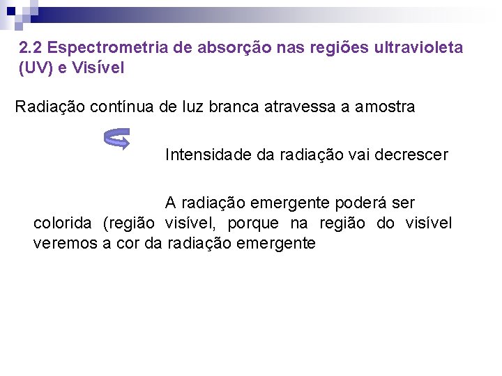 2. 2 Espectrometria de absorção nas regiões ultravioleta (UV) e Visível Radiação contínua de