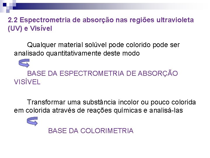 2. 2 Espectrometria de absorção nas regiões ultravioleta (UV) e Visível Qualquer material solúvel