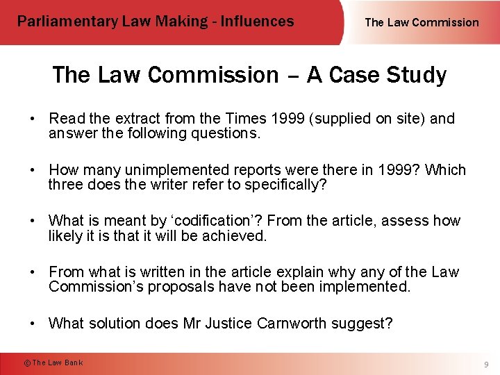 Parliamentary Law Making - Influences The Law Commission – A Case Study • Read