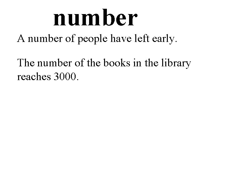 number A number of people have left early. The number of the books in