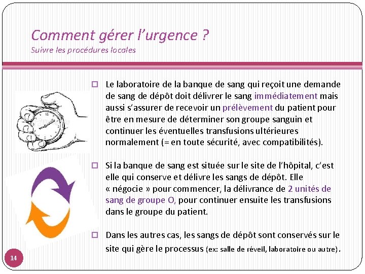 Comment gérer l’urgence ? Suivre les procédures locales ¨ Le laboratoire de la banque