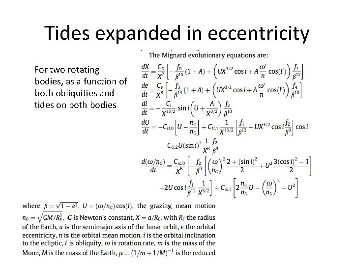 Tides expanded in eccentricity For two rotating bodies, as a function of both obliquities