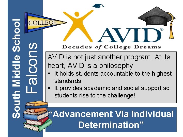 Falcons South Middle School AVID is not just another program. At its heart, AVID