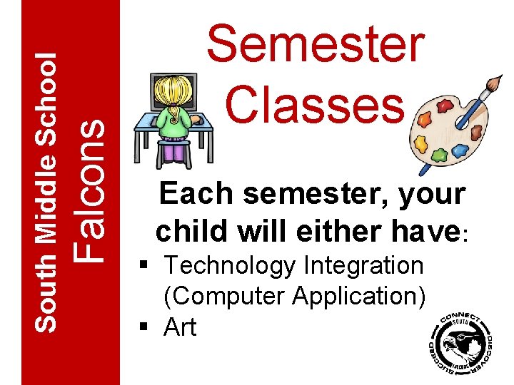 Falcons South Middle School Semester Classes Each semester, your child will either have: §