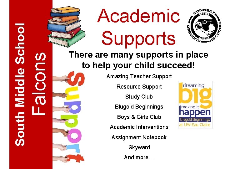 Falcons South Middle School Academic Supports There are many supports in place to help