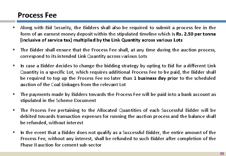 Process Fee § Along with Bid Security, the Bidders shall also be required to