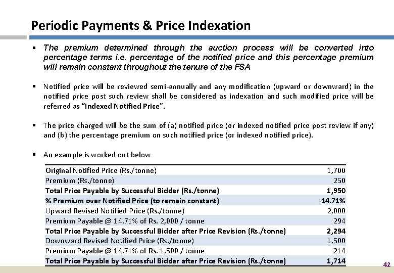Periodic Payments & Price Indexation § The premium determined through the auction process will