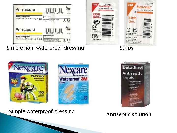 Simple non-waterproof dressing Simple waterproof dressing Strips Antiseptic solution Simple non-waterproof dressing Simple waterproof dressing Strips Antiseptic solution