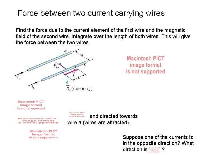 Force between two current carrying wires Find the force due to the current element Force between two current carrying wires Find the force due to the current element