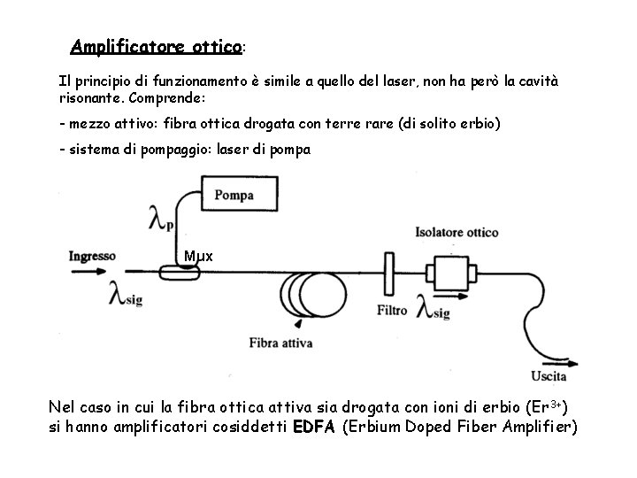 Amplificatore ottico: Il principio di funzionamento è simile a quello del laser, non ha