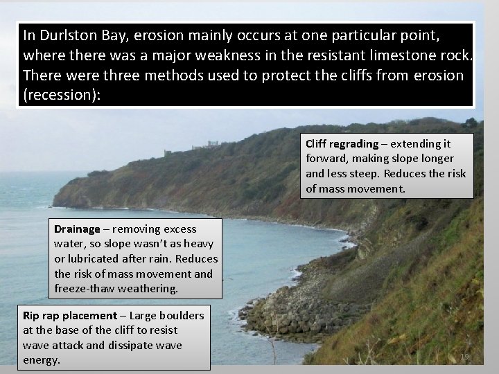 In Durlston Bay, erosion mainly occurs at one particular point, where there was a