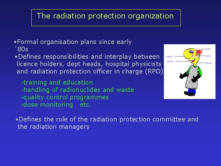 The radiation protection organization • Formal organisation plans since early ´ 80 s •