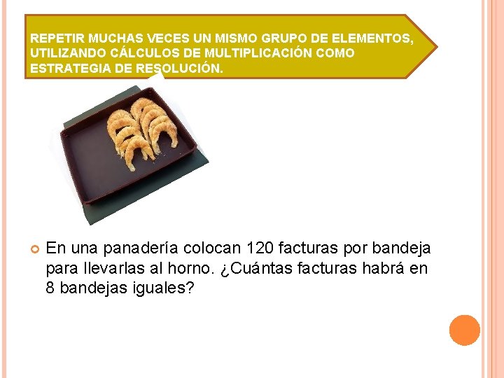 REPETIR MUCHAS VECES UN MISMO GRUPO DE ELEMENTOS, UTILIZANDO CÁLCULOS DE MULTIPLICACIÓN COMO ESTRATEGIA