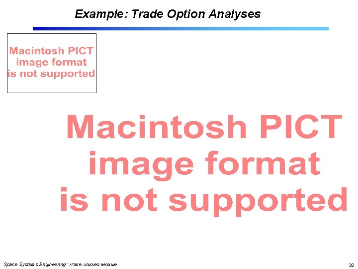 Example: Trade Option Analyses Space Systems Engineering: Trade Studies Module 32 