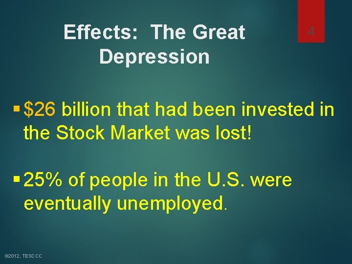 Effects: The Great Depression 4 § $26 billion that had been invested in the