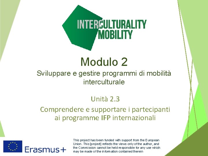 Modulo 2 Sviluppare e gestire programmi di mobilità interculturale Unità 2. 3 Comprendere e