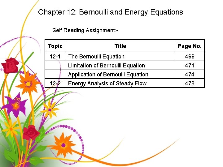 Chapter 12: Bernoulli and Energy Equations Self Reading Assignment: Topic 12 -1 12 -2