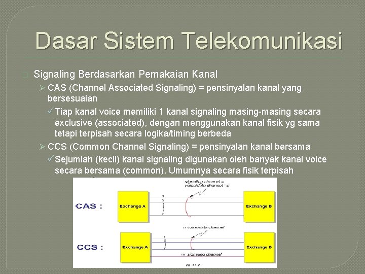 Dasar Sistem Telekomunikasi � Signaling Berdasarkan Pemakaian Kanal Ø CAS (Channel Associated Signaling) =
