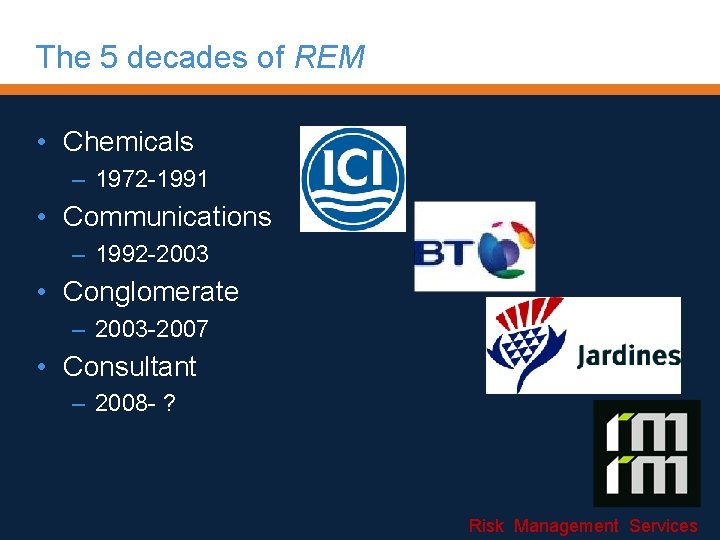 The 5 decades of REM • Chemicals – 1972 -1991 • Communications – 1992