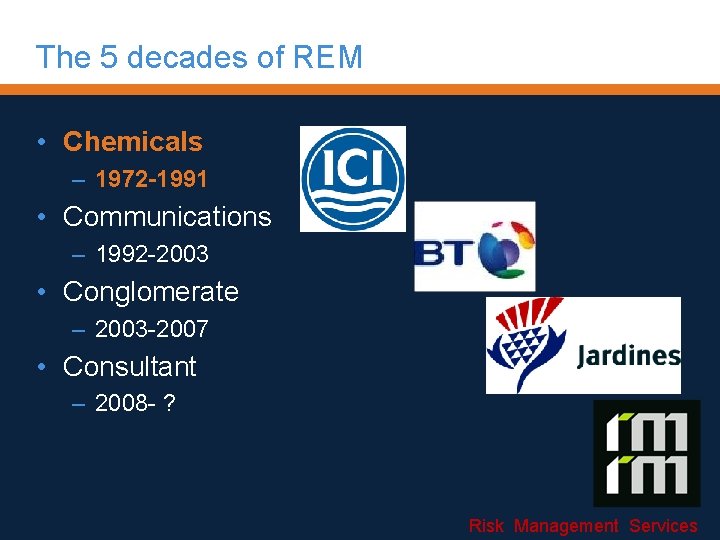 The 5 decades of REM • Chemicals – 1972 -1991 • Communications – 1992