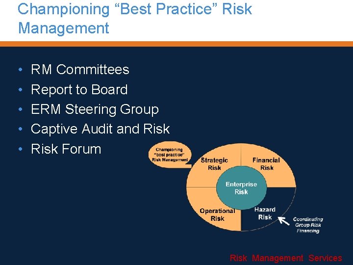 Championing “Best Practice” Risk Management • • • RM Committees Report to Board ERM